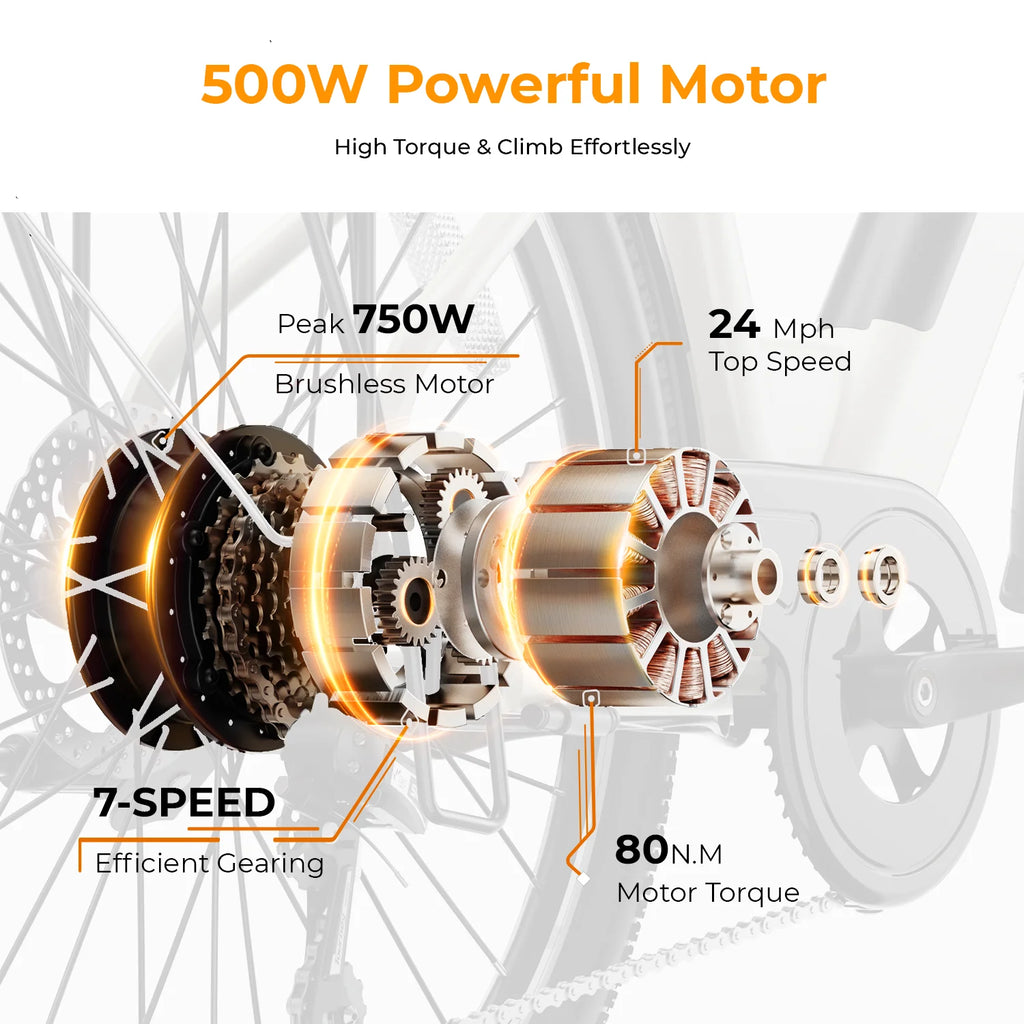 Electric Bike 500W City Cruiser with Removable Battery, 26" Commuter Bicycle for Adults H3602