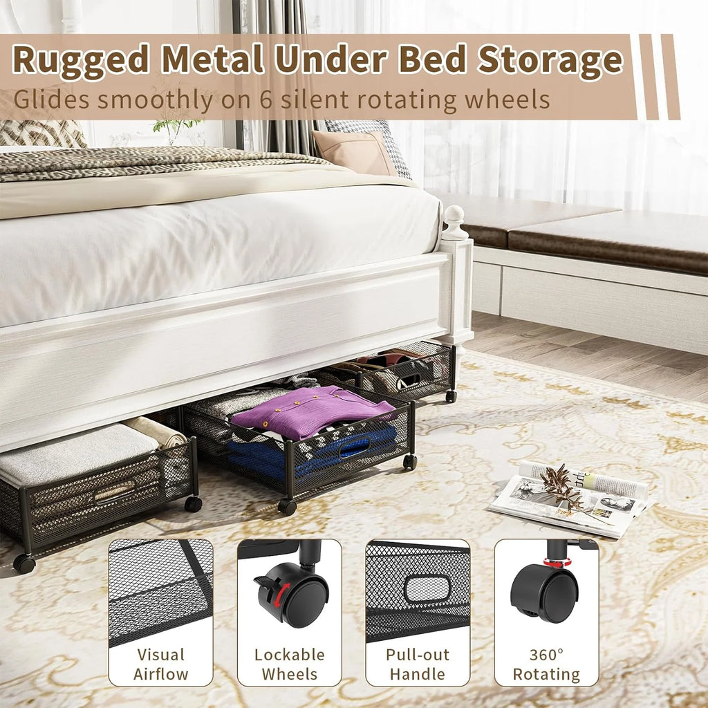 Under Bed Storage on Wheels, Large Capacity Rolling Containers, Foldable Drawers Y925938
