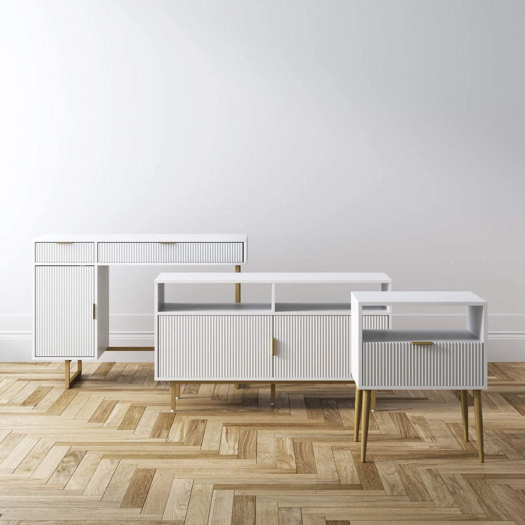 Modern White Computer Desk with Drawers and Cabinet Storage S895550