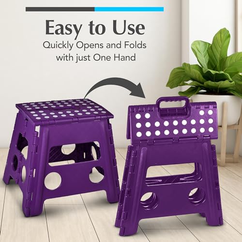 Folding Step Stool for Adults and Kids, One-Flip Open, Black D6735
