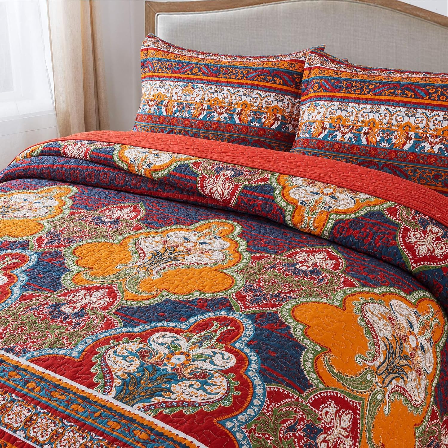 Reversible Cotton Patchwork Bedspread Set W41550