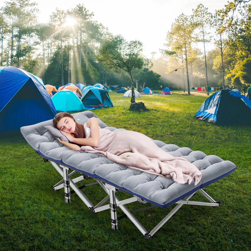 Camping Cot for Adults, Portable Folding Bed with Mattress and Carry Bag J418