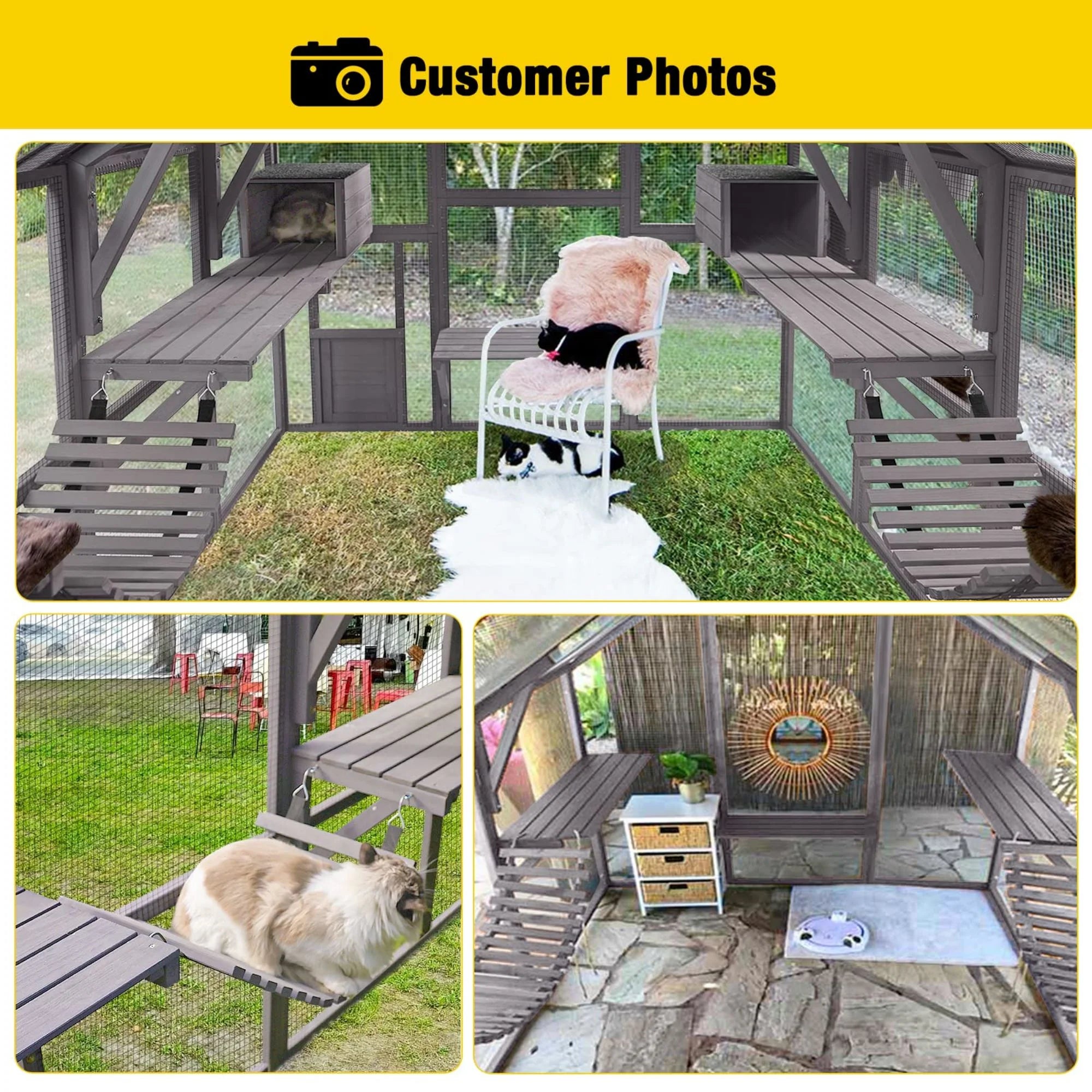 Outdoor Walk-in Catio Enclosure with Bridges and Platforms J984
