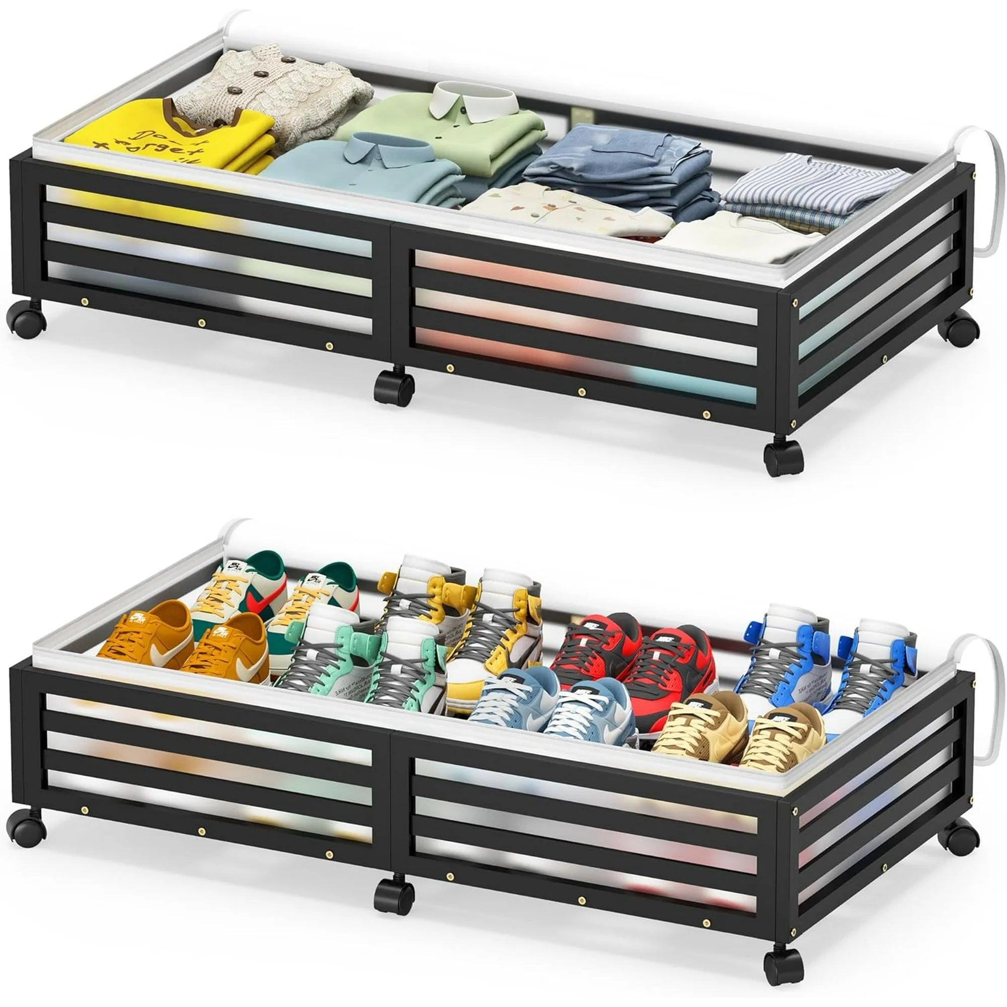 Under Bed Storage Containers with Wheels, Bamboo Wood, 2 Pack O88203