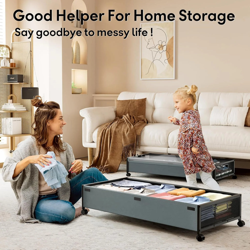 Under Bed Storage Containers with Wheels 2 Pack with Lid B8894
