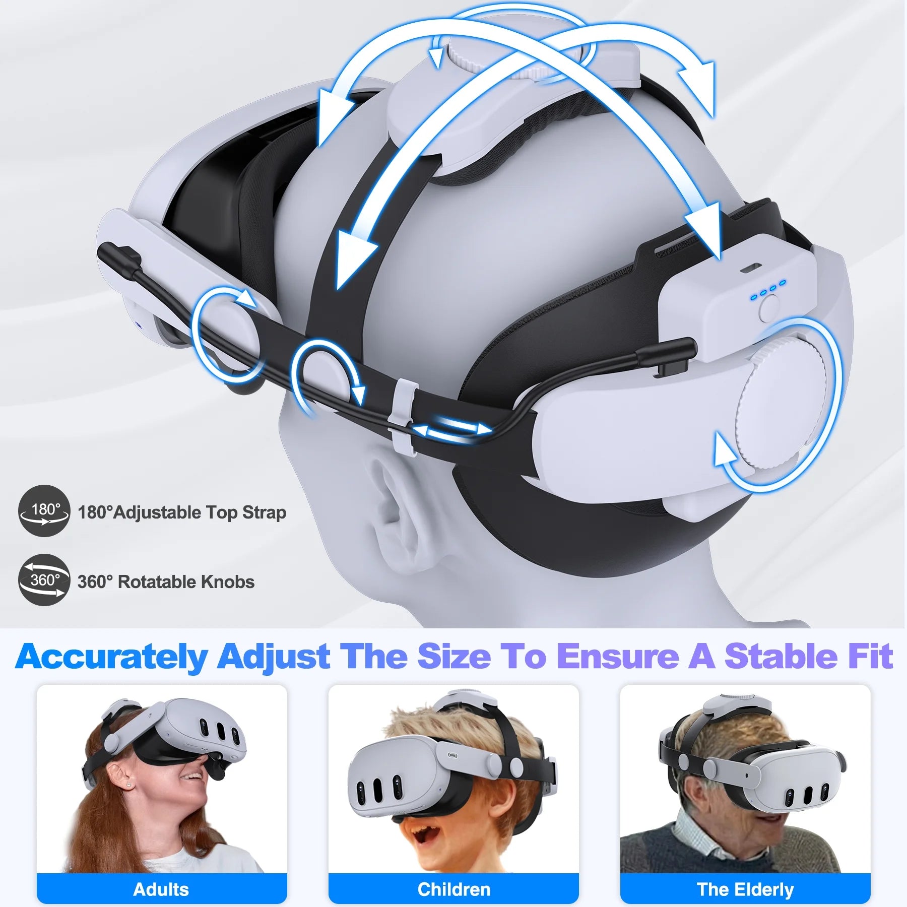 Head Strap with 7500mAh Rechargeable Battery for Quest 2 & 3 VR Headset A84991
