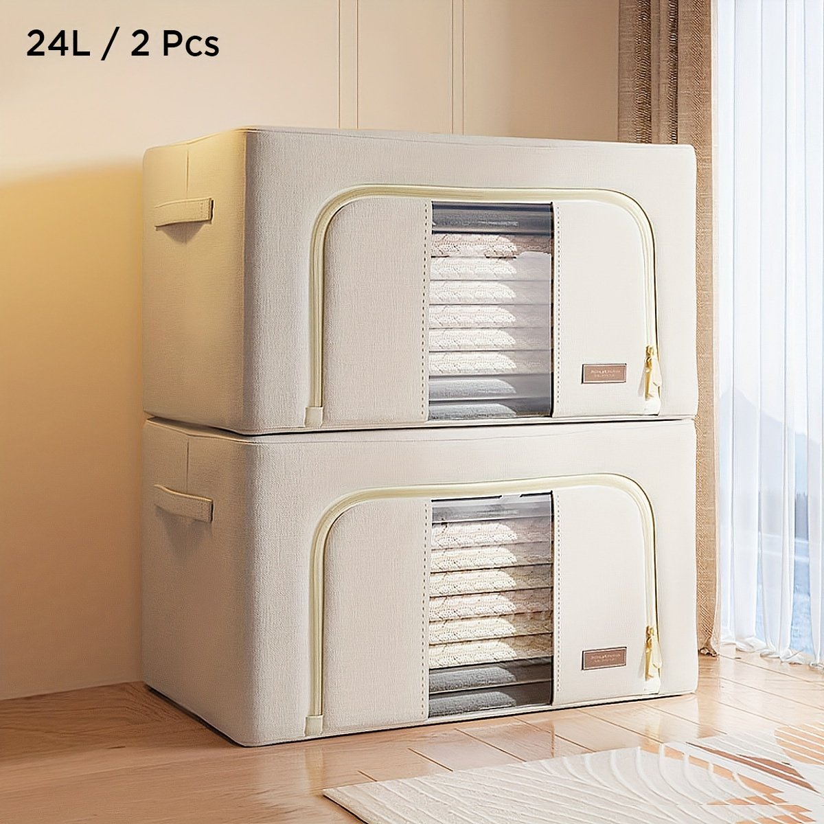 Steel Frame Storage Bins with Clear Window, Foldable Stackable, 2-Pack U5921