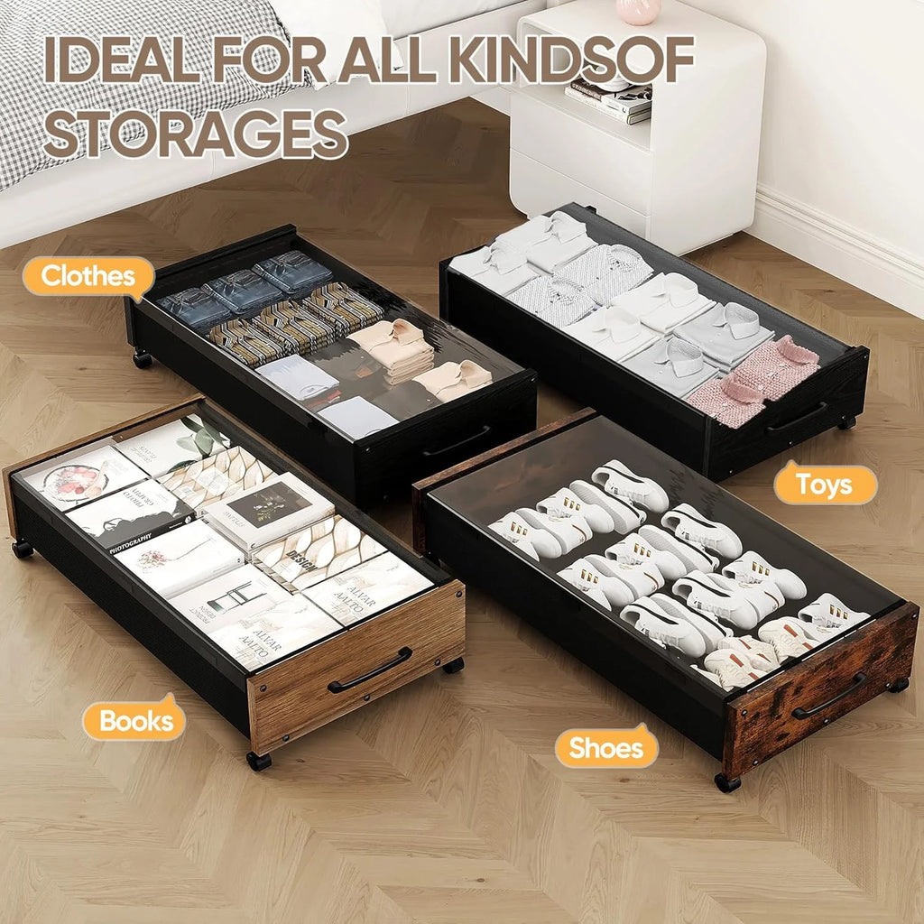 Under Bed Storage Bins with Wheels, 2 Pack, Removable Lid F871