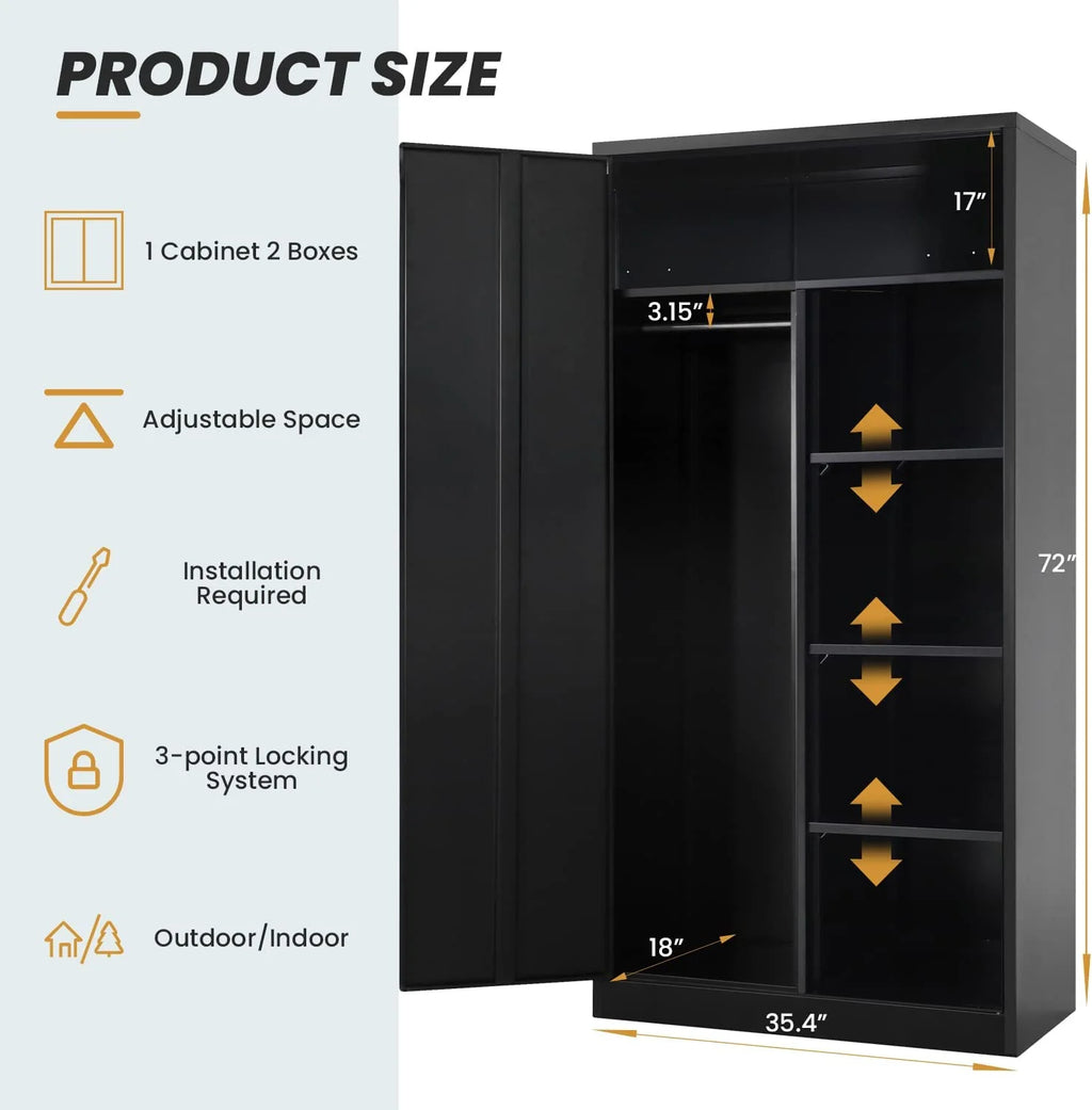 Metal Cabinet Wardrobe with Locking Door and Shelves E929597