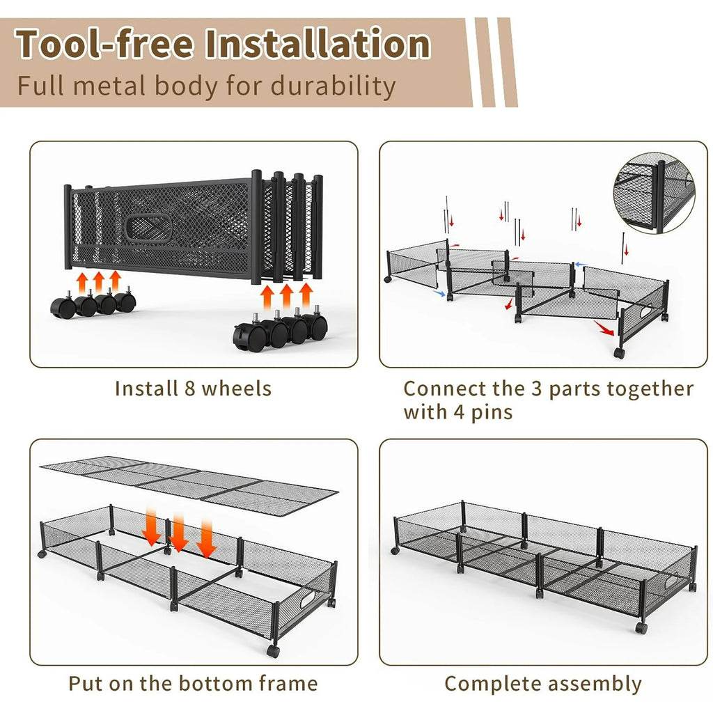 Under Bed Storage on Wheels, Large Capacity Rolling Containers, Foldable Drawers W803948