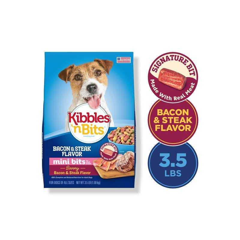 Mini Bits Bacon & Steak Flavor Dry Dog Food for Small Breeds O96182