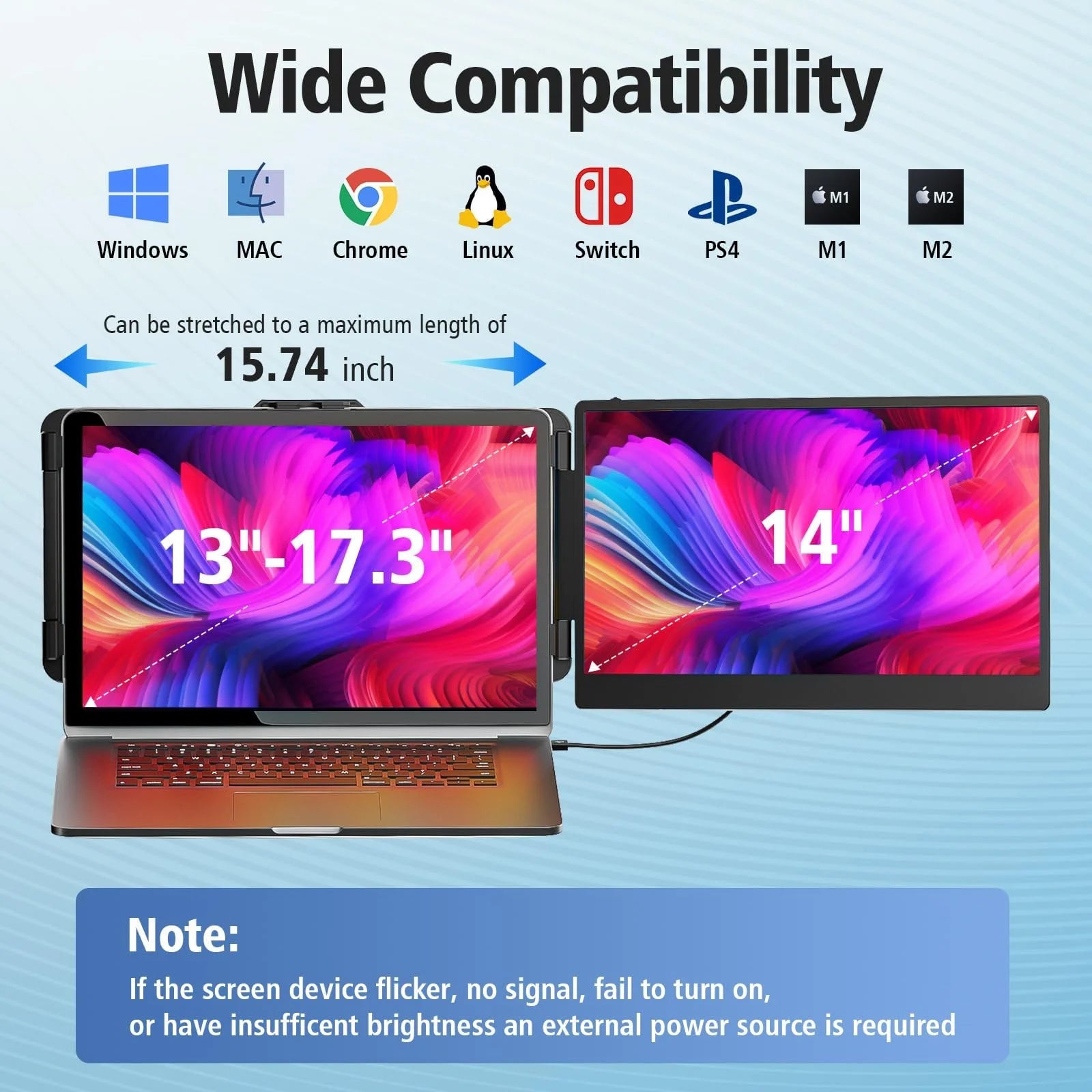 Portable 14 Inch Laptop Screen Extender Monitor FHD 1080P HDMI USB-C Z285035
