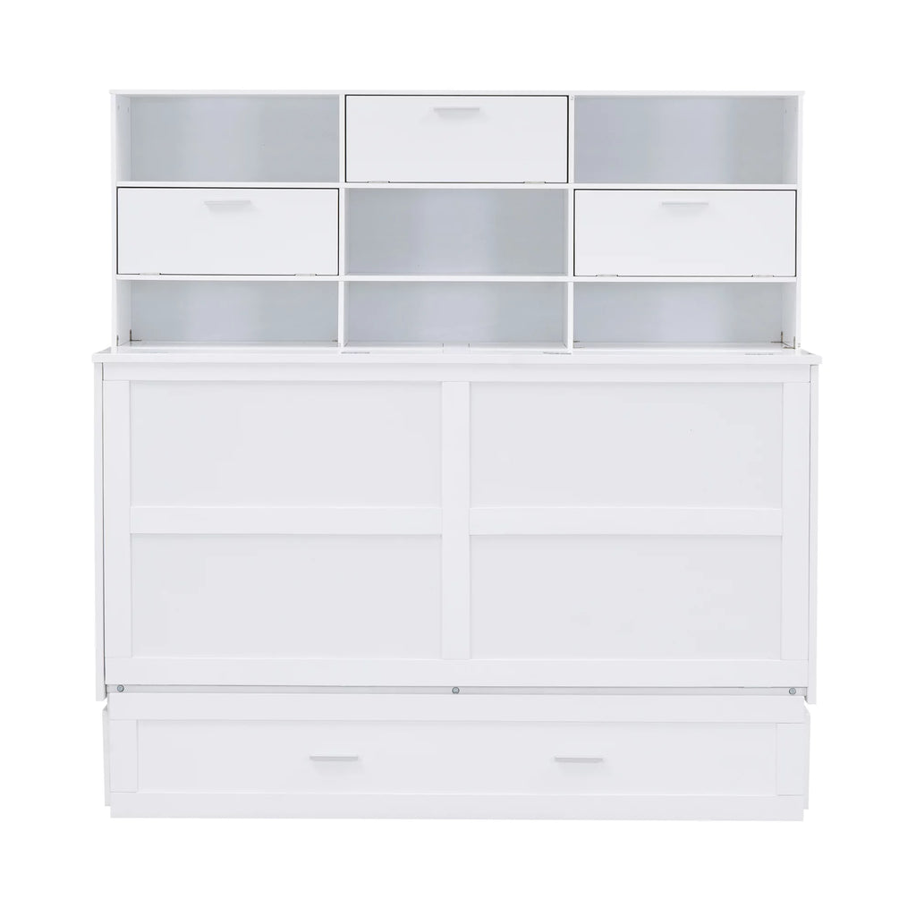Queen Size Murphy Bed with Bookcase and Drawer, White P7712