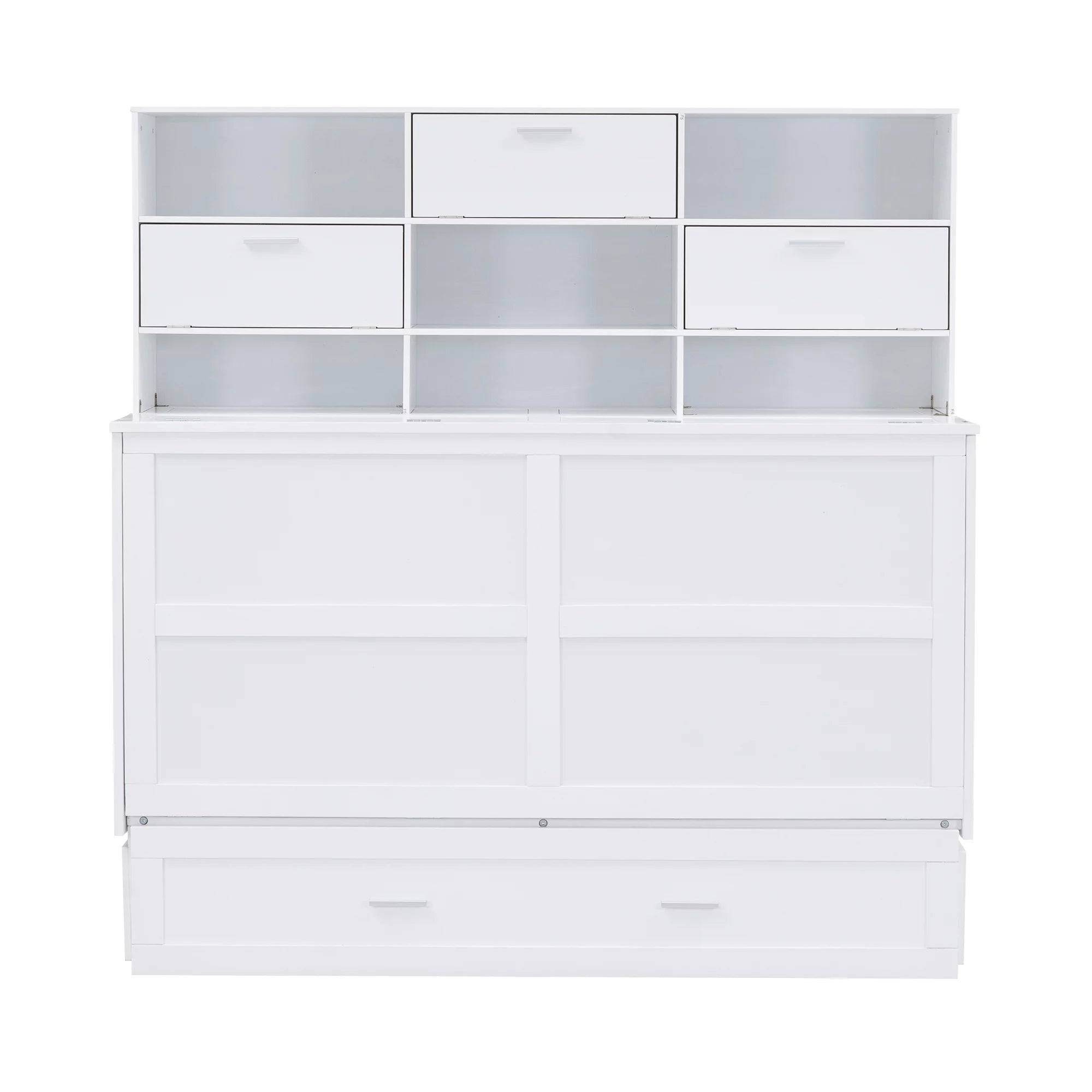 Queen Size Murphy Bed with Bookcase and Drawer, White P7712