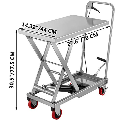 Hydraulic Scissor Lift Cart, 500 lbs Capacity, 28.5-Inch Lifting Height, Manual Foot Pump W486
