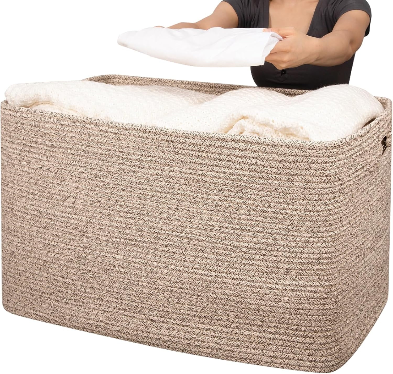 Cotton Rope Storage Basket, Oversized Blanket Basket, 25 x 17 x 16 Inches, White F73525