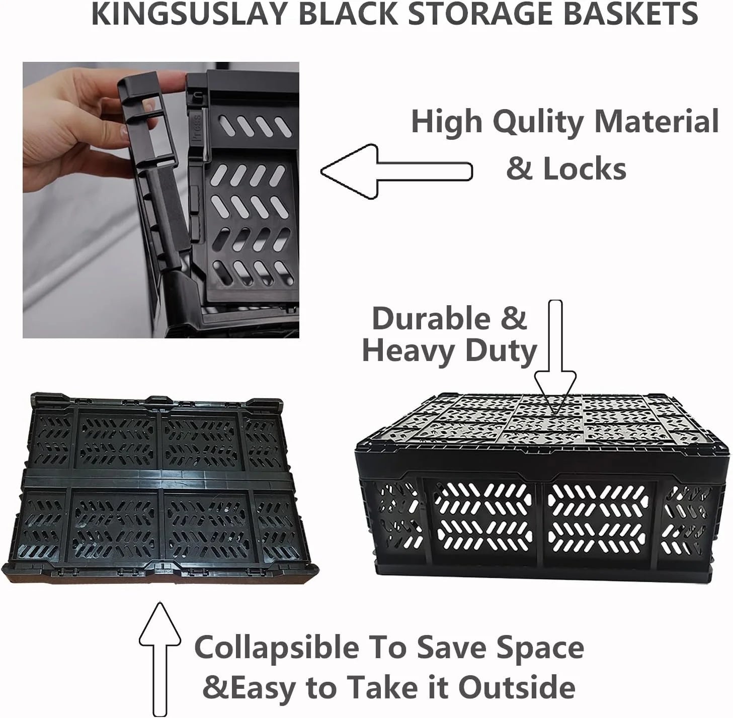 Foldable Plastic Storage Crates, 20L, 4-Pack D4825