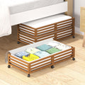 Bamboo Under Bed Storage Containers- Underbed Organizer with Wheels with Large Capacity Dust Bag,Sturdy Wood Rolling Under Bed Shoe Storage Organizer 2 Packs (Walnut, 2 Packs (33.07×16.54))