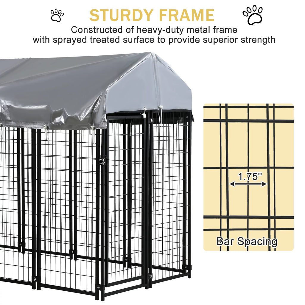 Heavy Duty Outdoor Dog Kennel with Waterproof UV Cover, Large Metal Dog Pen H3740