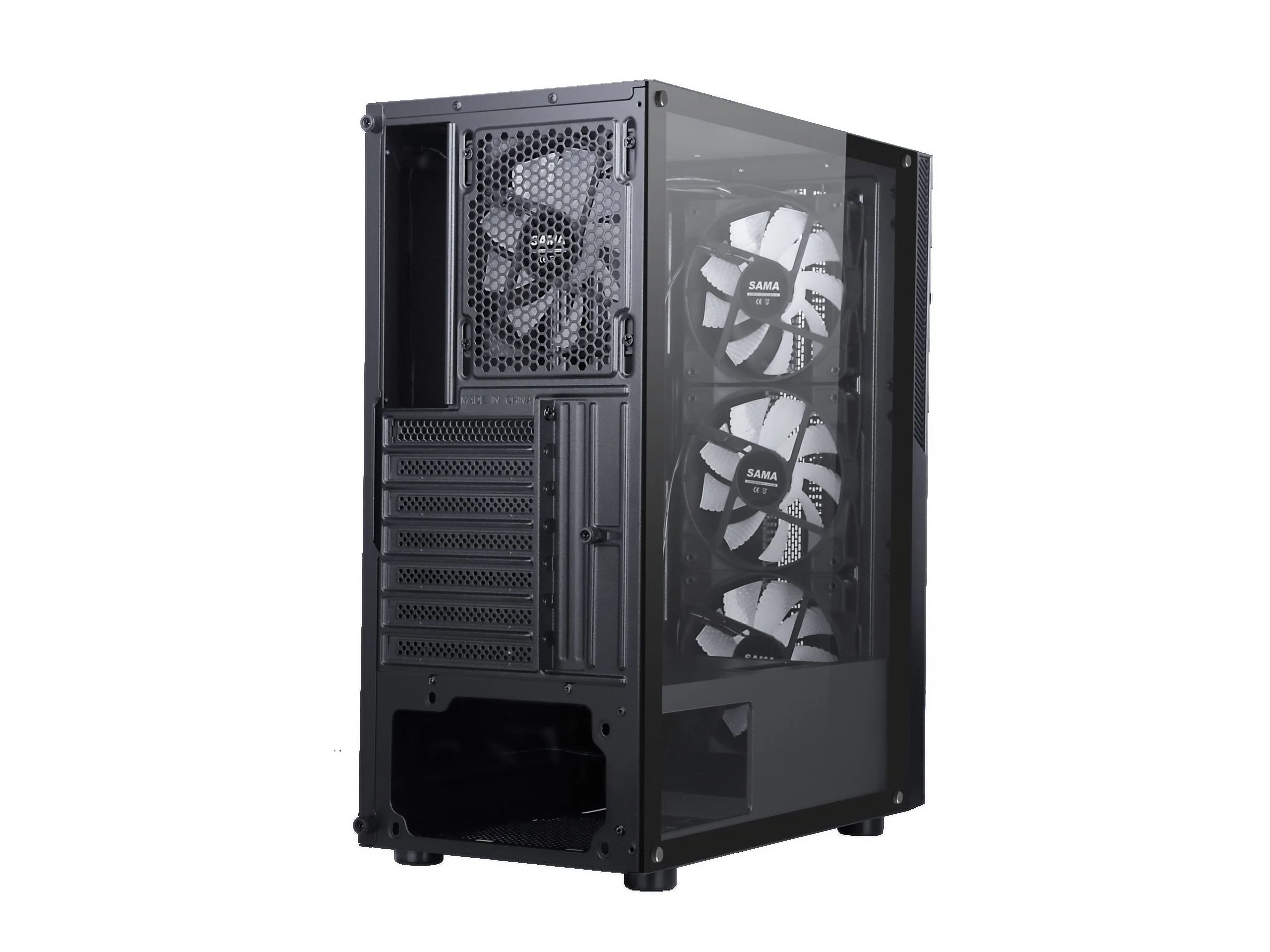 Black USB 3.0 Steel Tempered Glass ATX Mid Tower Gaming Computer Case with 4 x 120mm LED Fans E5174