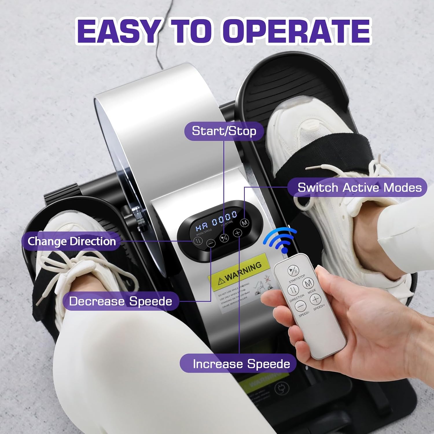 Under Desk Elliptical - Quiet Portable Leg Exerciser with Remote and App Control E129