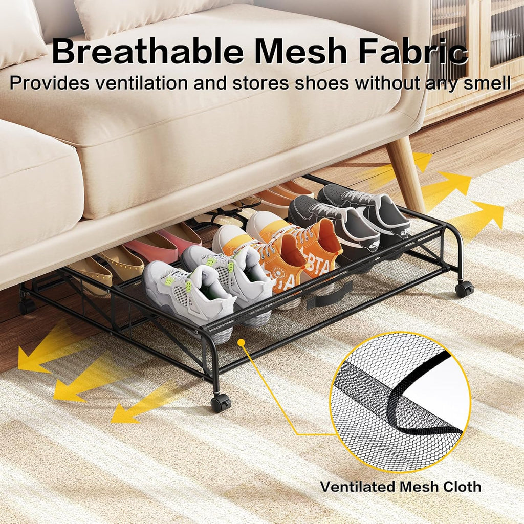 Under Bed Shoe Storage Organizer with Wheels, 2 Pack Q1838