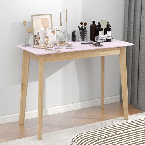 Pink Vanity Desk with Solid Wood Legs for Small Spaces K591662