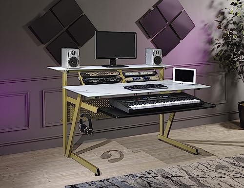 Tempered Glass Music Studio Workstation with 2 x 4U Rack Y67964