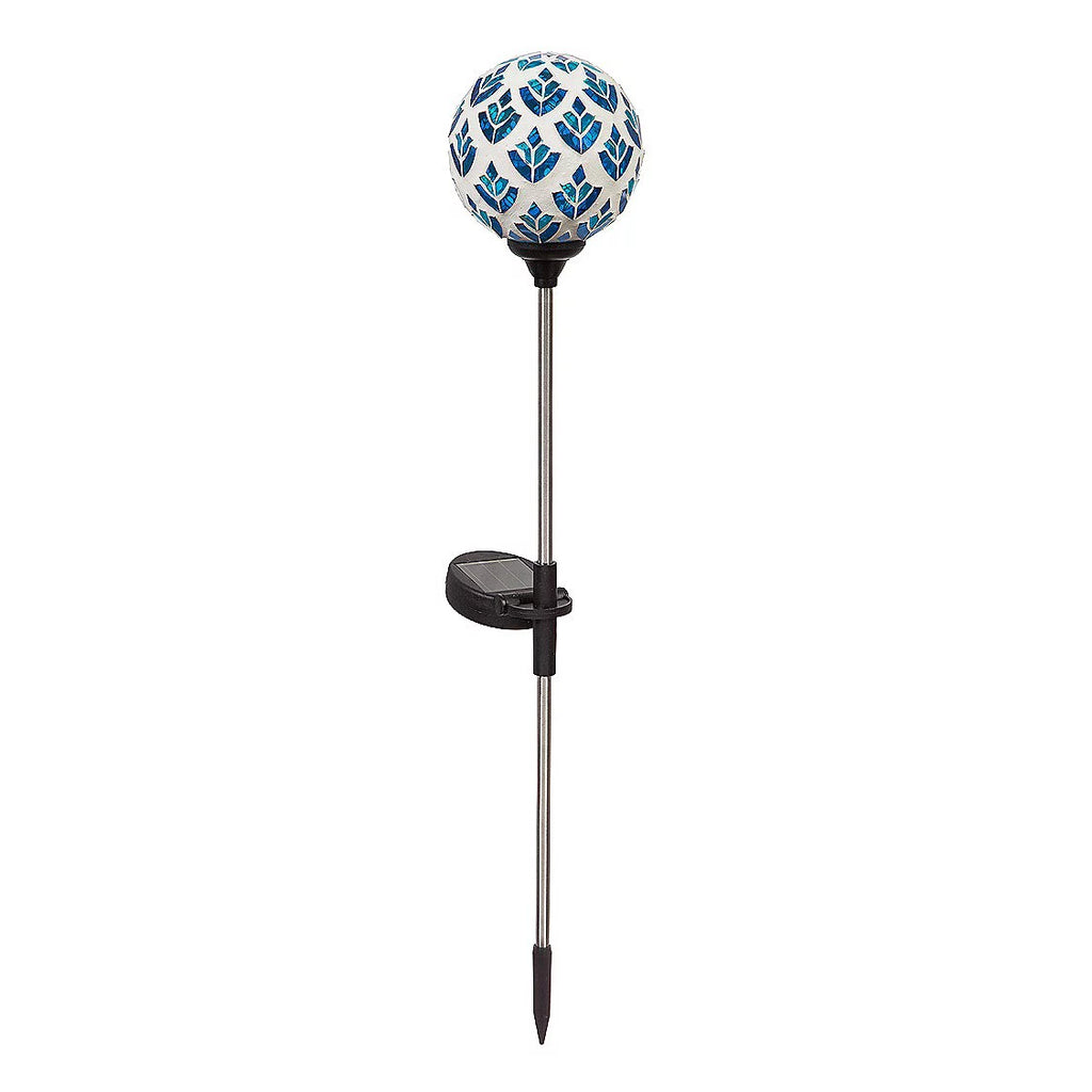Evergreen 22"H Solar Mosaic Globe Garden Stakes, Peacork Blue