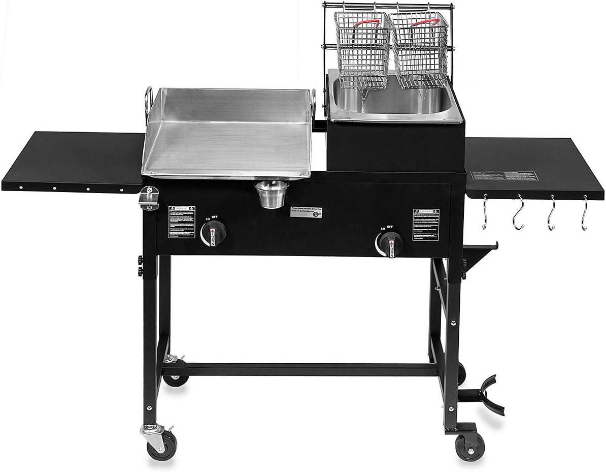 Outdoor Dual Burner Propane Stove with Side Shelves E177618