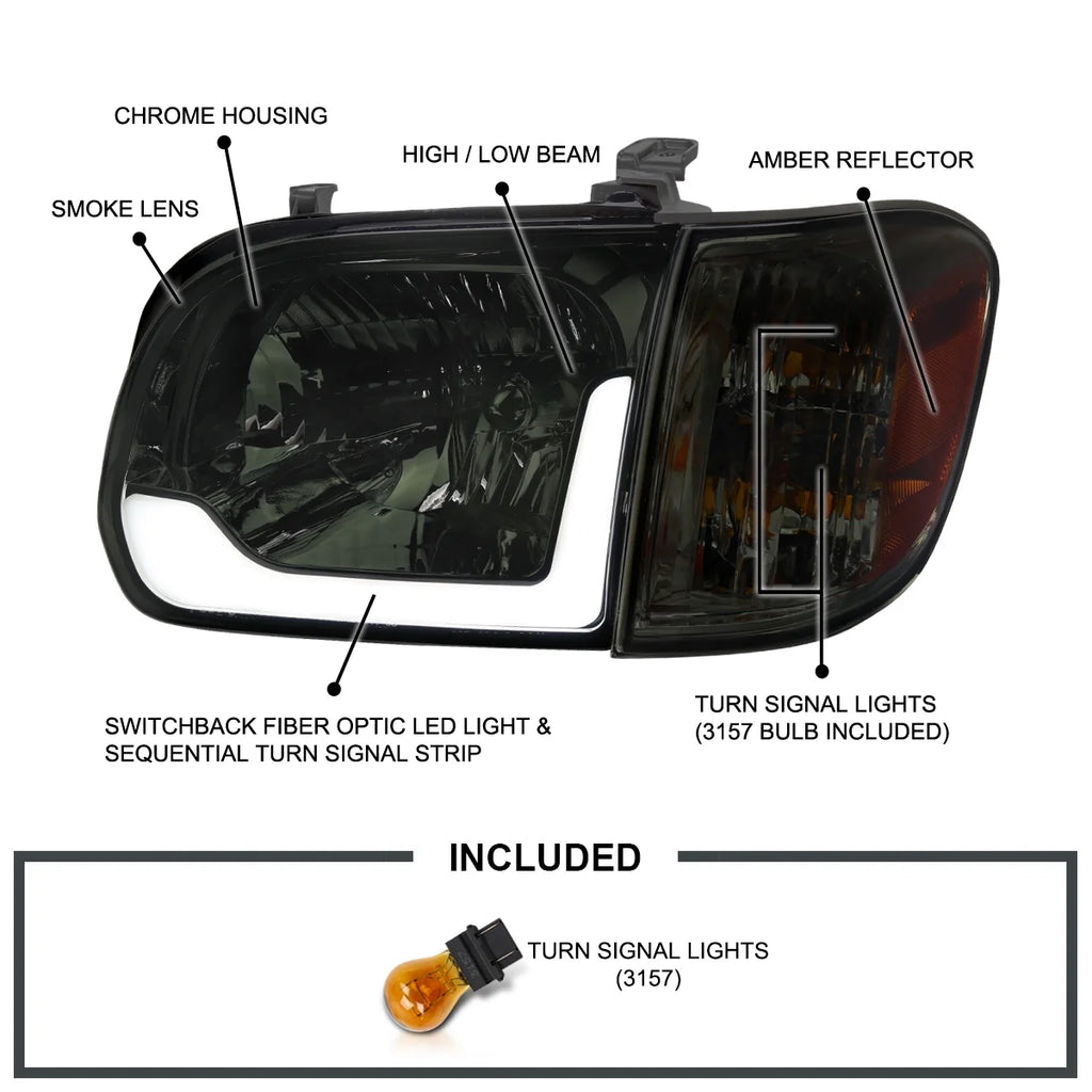 Chrome Housing Smoke Lens LED Switchback Headlights with Corner Lights for 2005-2006 Toyota Tundra Q78191