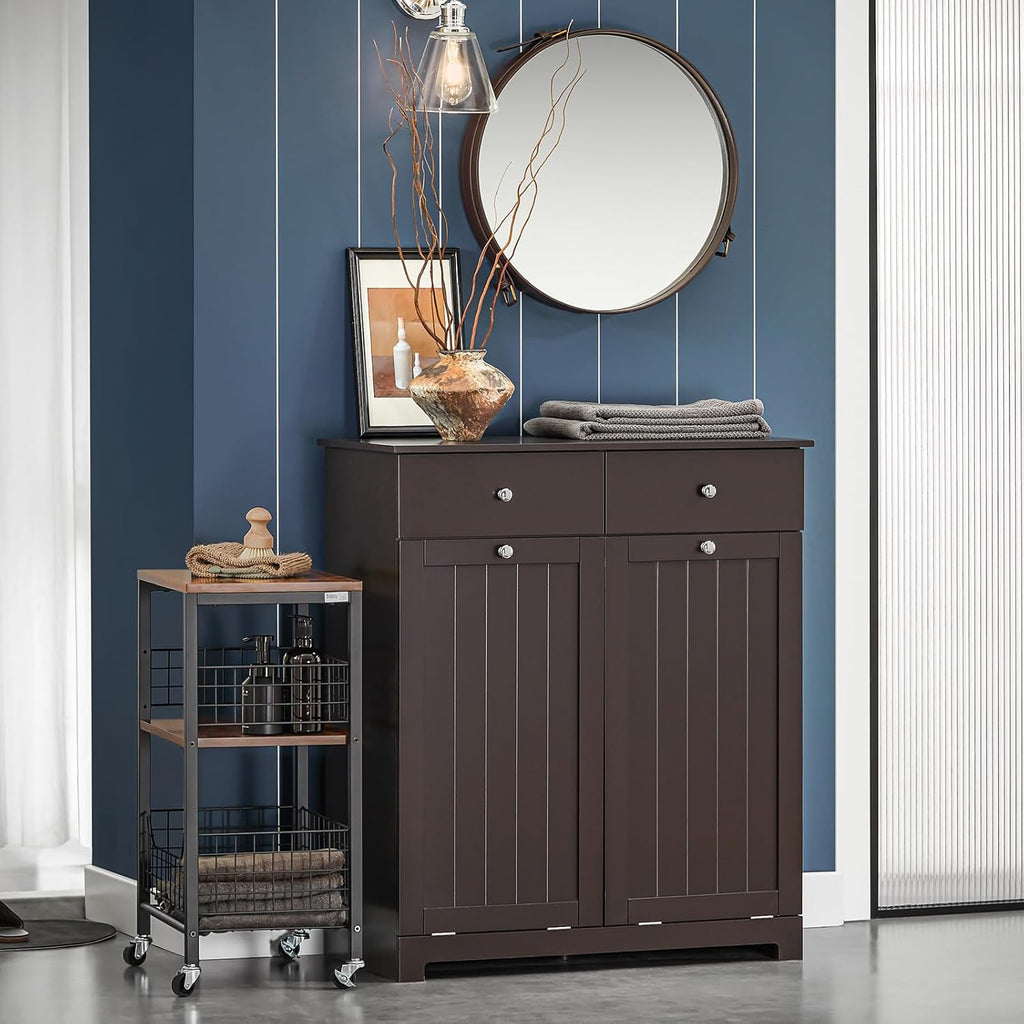 Laundry Hamper Cabinet with 2 Drawers and Wall Cabinet O1667