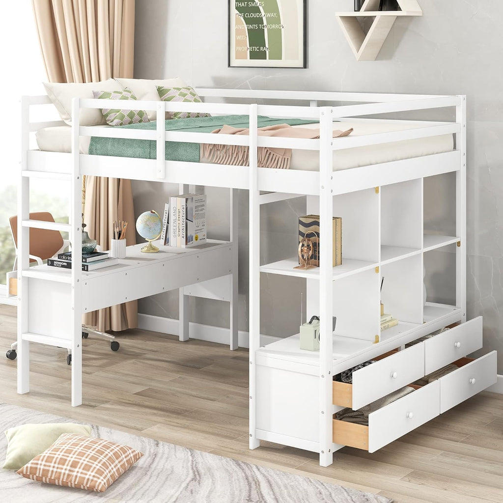 Full Loft Bed with Built-in Desk and Storage Shelves Z5593