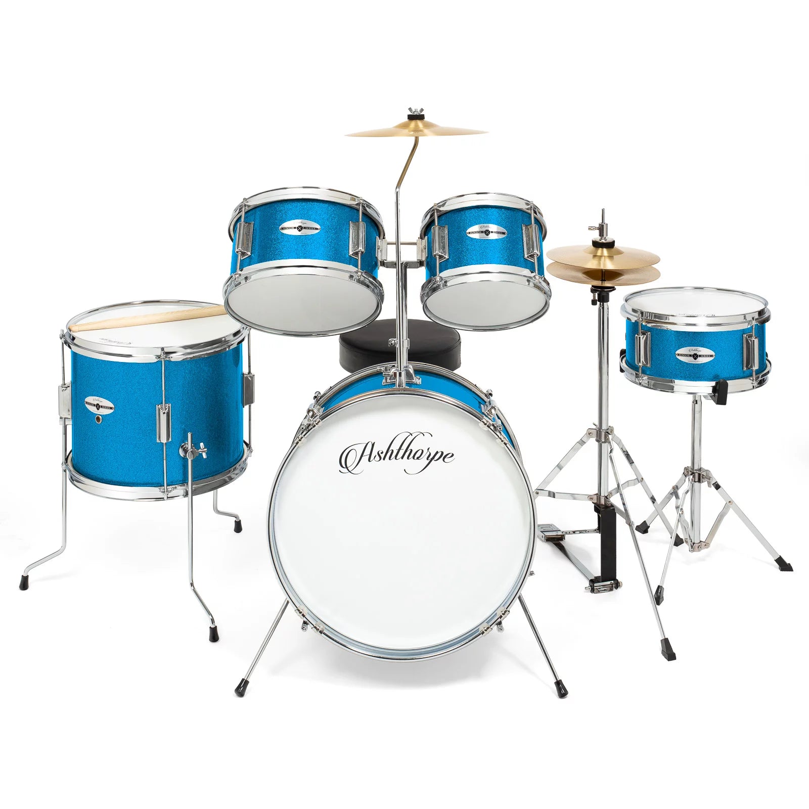 Junior Drum Set with Brass Cymbals and Adjustable Throne K521