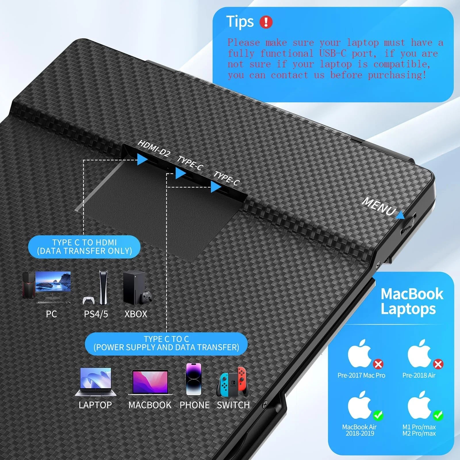 Portable 14 Inch Triple IPS FHD Laptop Screen Extender Monitor F957