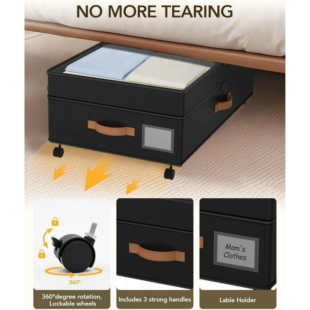 Under Bed Storage with Wheels, Adjustable Height, 10 Inches, Black E7377