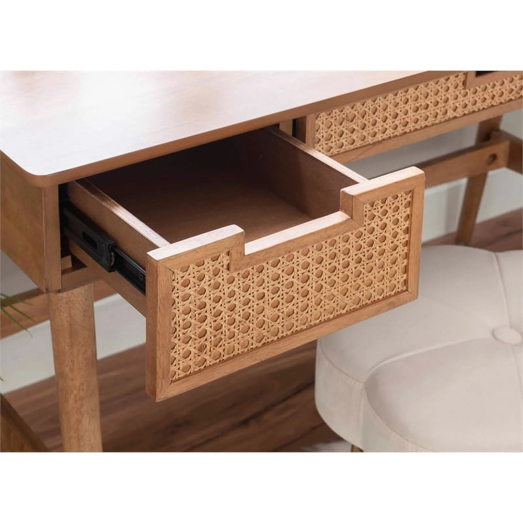 Rattan Wood Desk with Drawers K656
