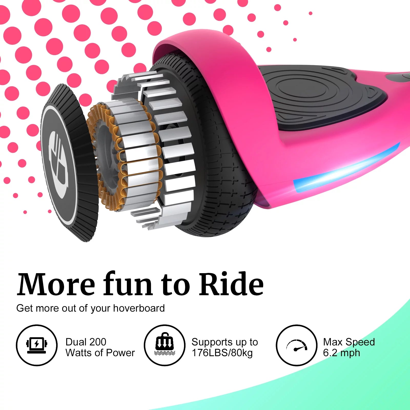 Hoverboard for Kids Adults 200W Motor 6.5" LED Wheels, Pink P853
