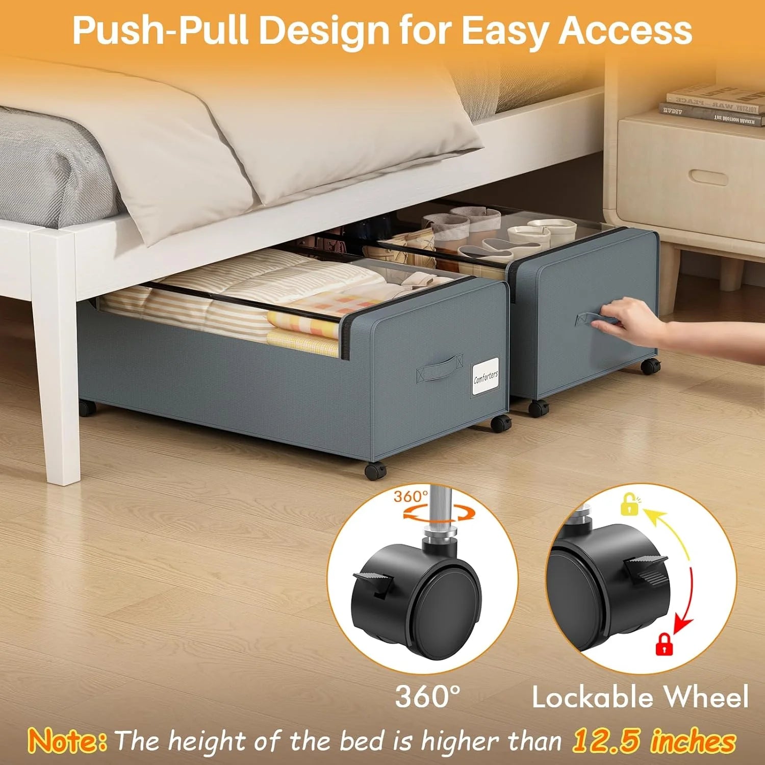 Under Bed Storage Bins with Clear Lid and Wheels, 2 Pack M761