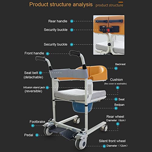 Patient Lift Wheelchair for Home, Nursing Elderly Transfer Lifter with 180° Split Seat, 200 Lbs Capacity E613