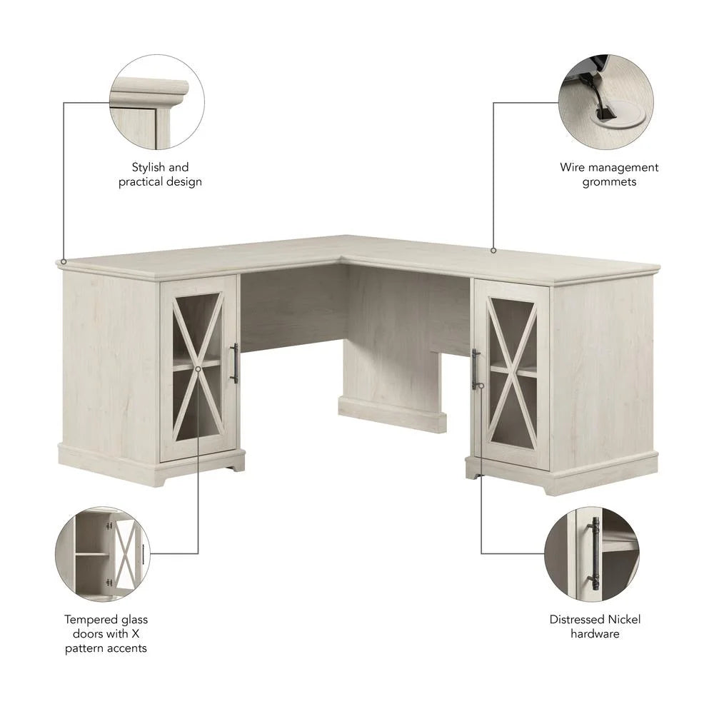 L-shaped Engineered Wood Desk in Linen White Oak J442