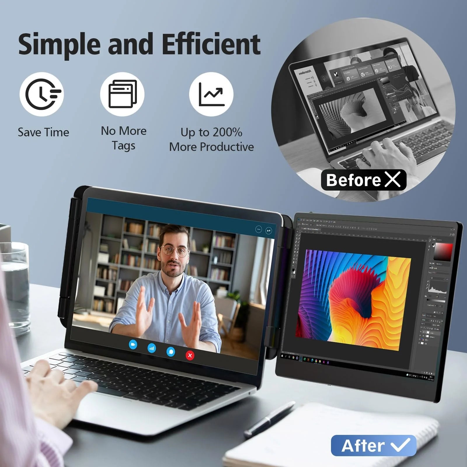 Portable 14 Inch Laptop Screen Extender Monitor FHD 1080P HDMI USB-C Z285035