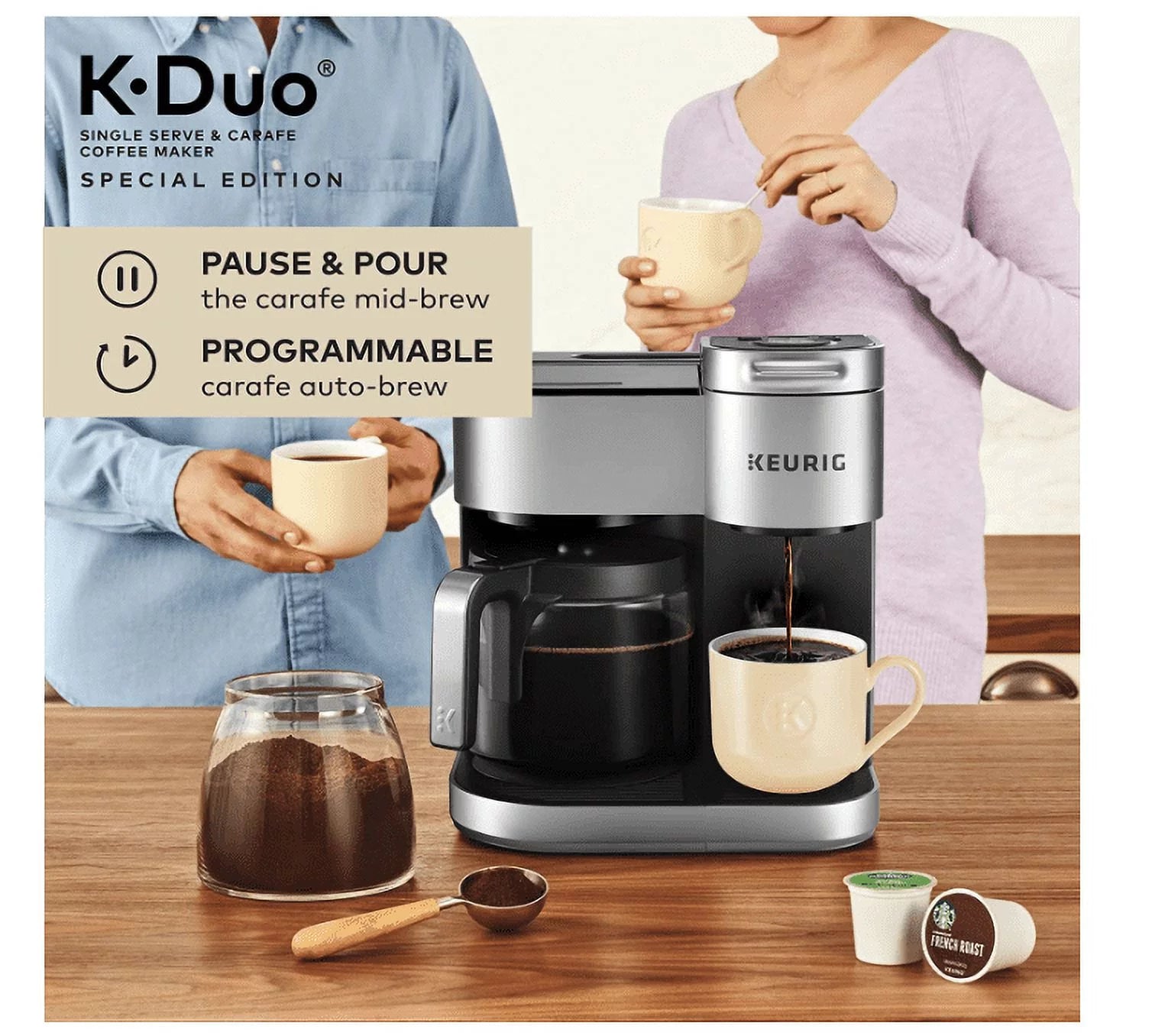 Single Serve and 12-Cup Drip Coffee Maker with K-Cup Pod Compatibility, Silver E8286