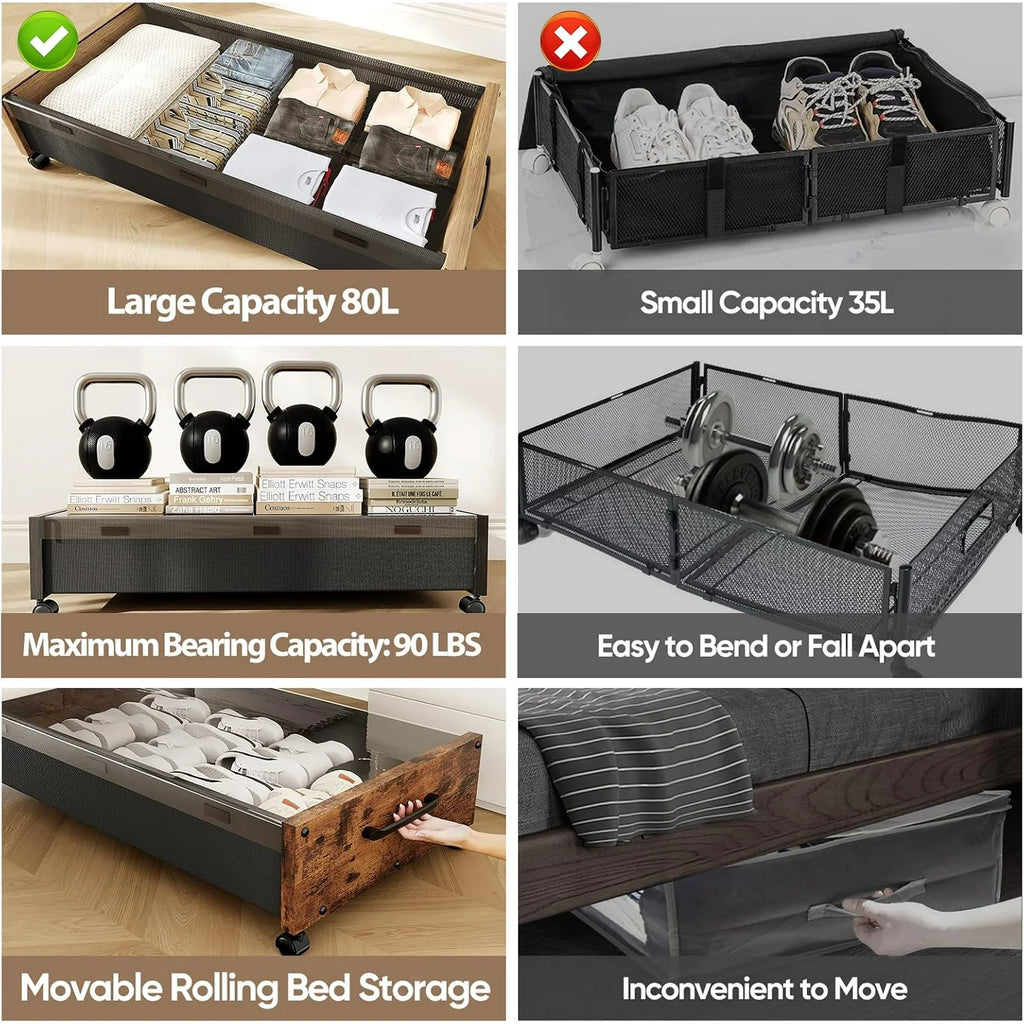 Under Bed Storage Bins with Wheels, 2 Pack, Removable Lid F871
