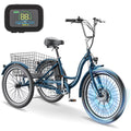 MOPHOTO 24" 350W 36V 7 Speeds Electric Tricycle for Adult, Electric Trike with Basket, 3 Wheel Electric Bikes with Led Headlight, Motorized Tricycle for Senior