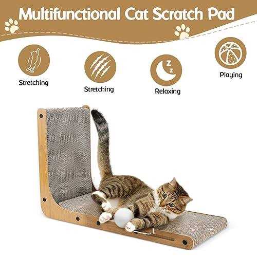 L-Shaped Cat Scratching Pad with Toy Balls for Indoor Cats and Kittens T86294