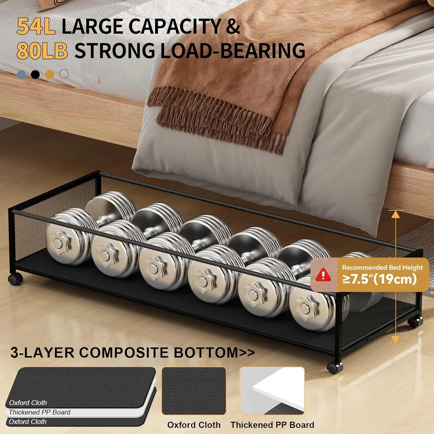 Under Bed Storage Containers with Wheels, Large 54L, 2 Pack Z7022