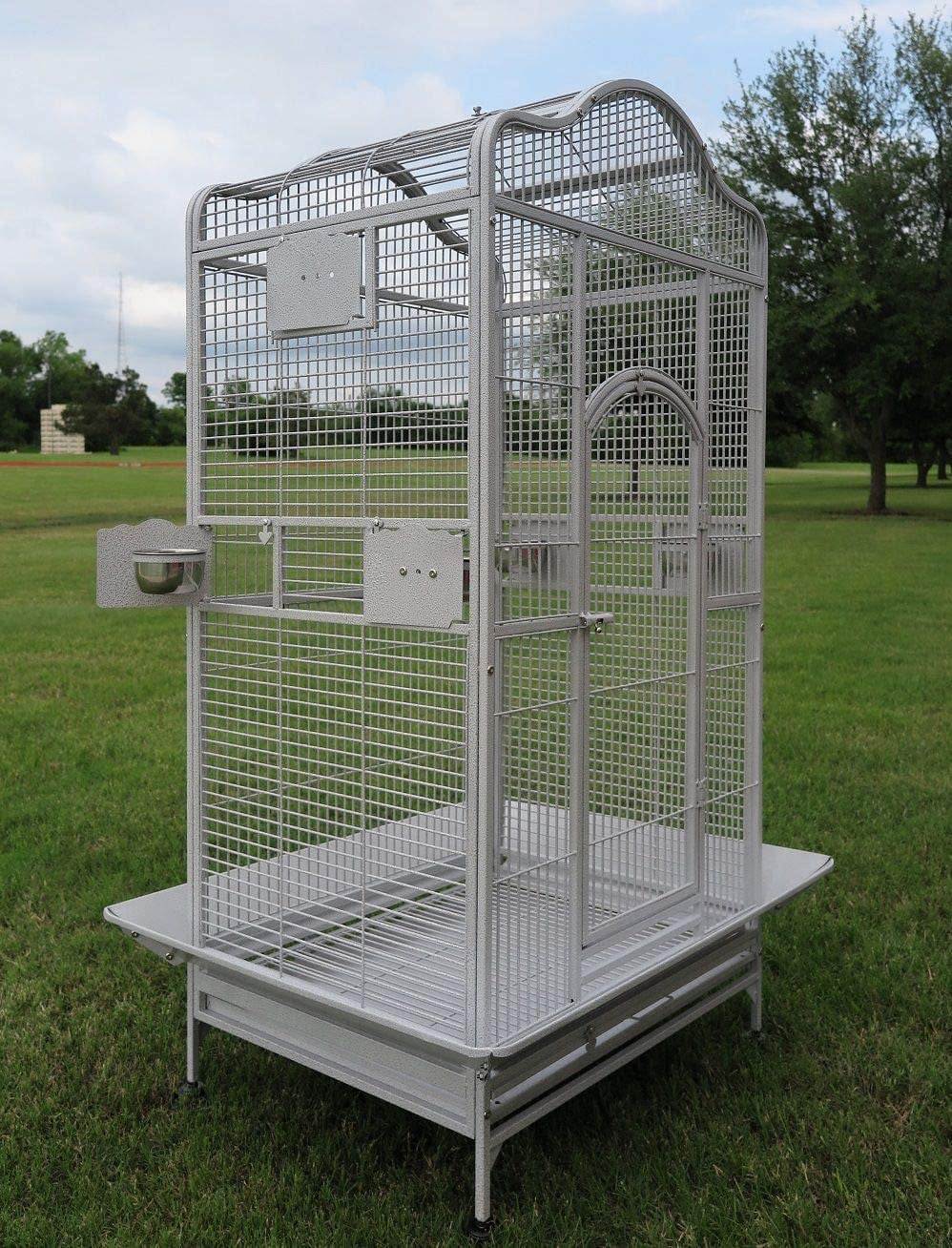 Extra Large Wrought Iron Open Play Top Bird Cage Stand with Rolling Stand H302654