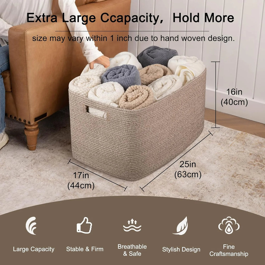 Cotton Rope Storage Basket, Oversized Blanket Basket for Living Room, Bedroom, Nursery A923987