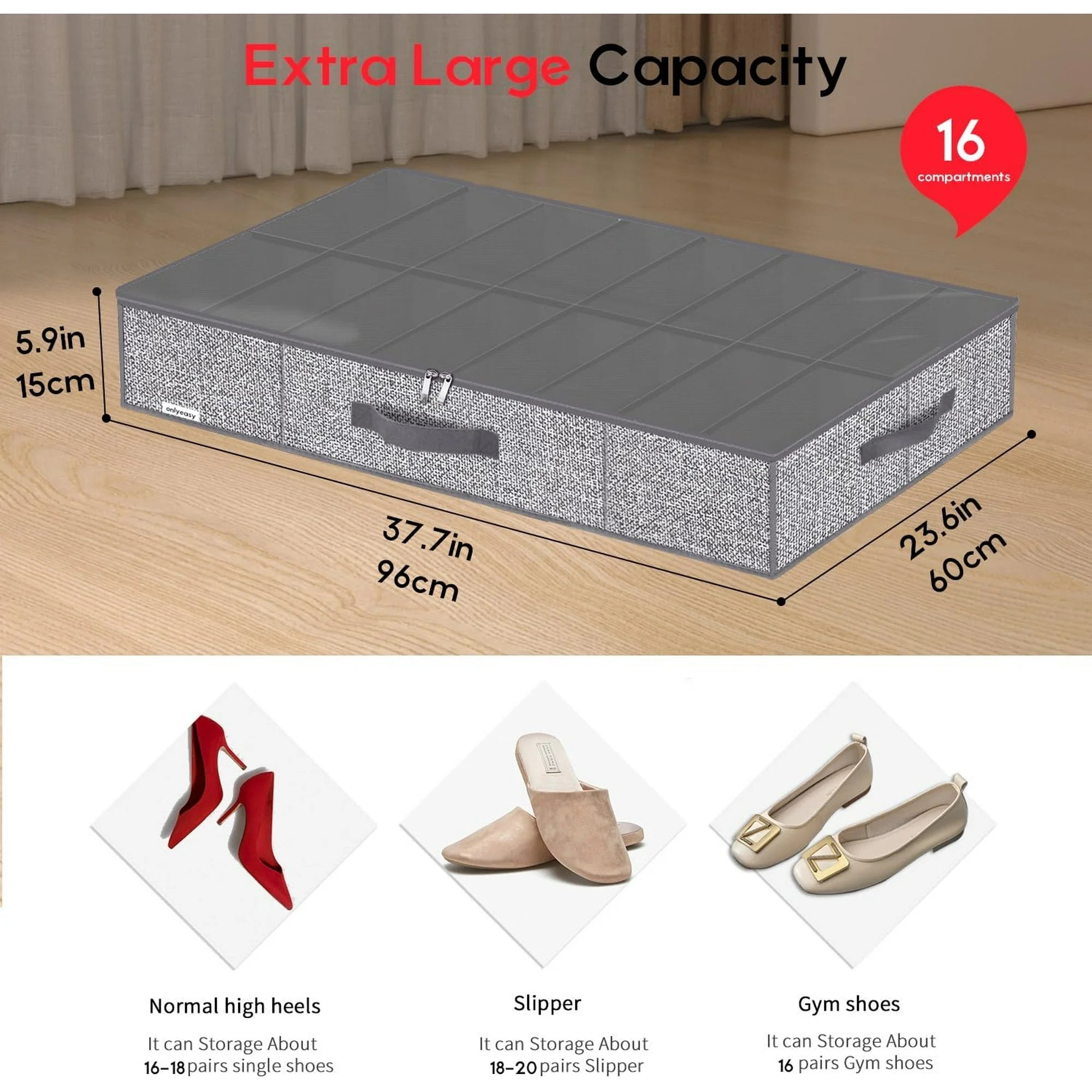 Under Bed Shoe Storage Organizer, Set of 2, Fits 12-24 Pairs D5693